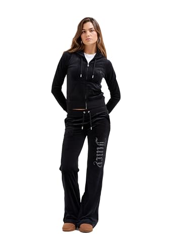 Juicy Couture Damen Layla Jewelled Pant samtige Sweathose Trainingshose mit Kordelzug Jogger für Sport Freizeit Fitness in verschi. Farben Lässige Hose, Black, im Sale